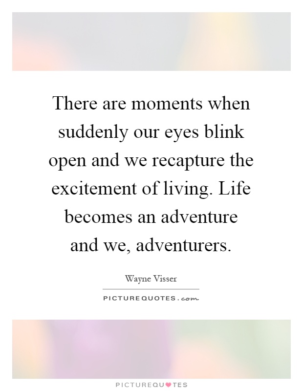 There are moments when suddenly our eyes blink open and we recapture the excitement of living. Life becomes an adventure and we, adventurers Picture Quote #1