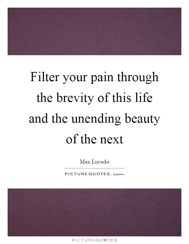 Filter your pain through the brevity of this life and the unending beauty of the next Picture Quote #1