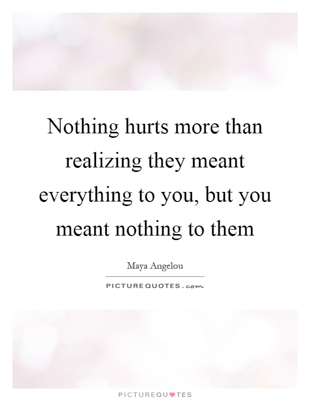 Nothing hurts more than realizing they meant everything to you, but you meant nothing to them Picture Quote #1