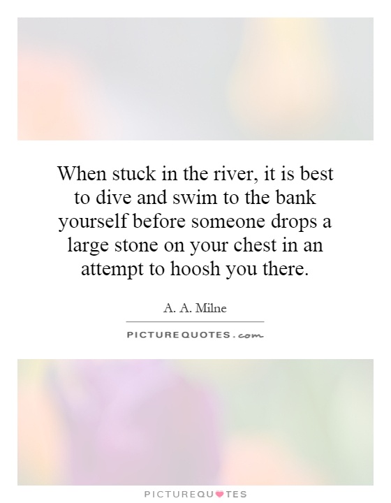 When stuck in the river, it is best to dive and swim to the bank yourself before someone drops a large stone on your chest in an attempt to hoosh you there Picture Quote #1