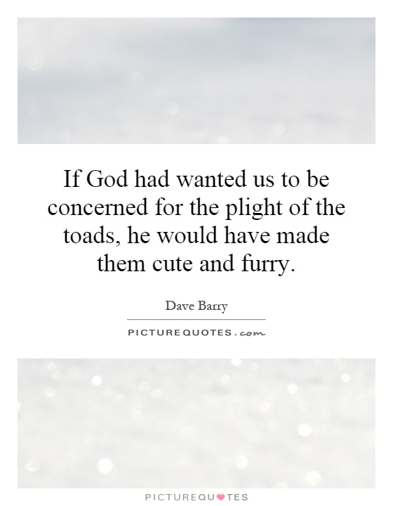 If God had wanted us to be concerned for the plight of the toads, he would have made them cute and furry Picture Quote #1