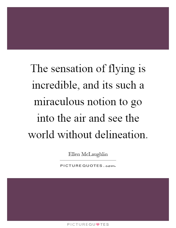 The sensation of flying is incredible, and its such a miraculous notion to go into the air and see the world without delineation Picture Quote #1