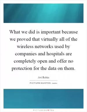 What we did is important because we proved that virtually all of the wireless networks used by companies and hospitals are completely open and offer no protection for the data on them Picture Quote #1