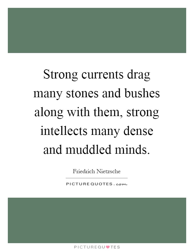 Strong currents drag many stones and bushes along with them, strong intellects many dense and muddled minds Picture Quote #1