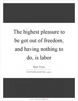 The highest pleasure to be got out of freedom, and having nothing to do, is labor Picture Quote #1