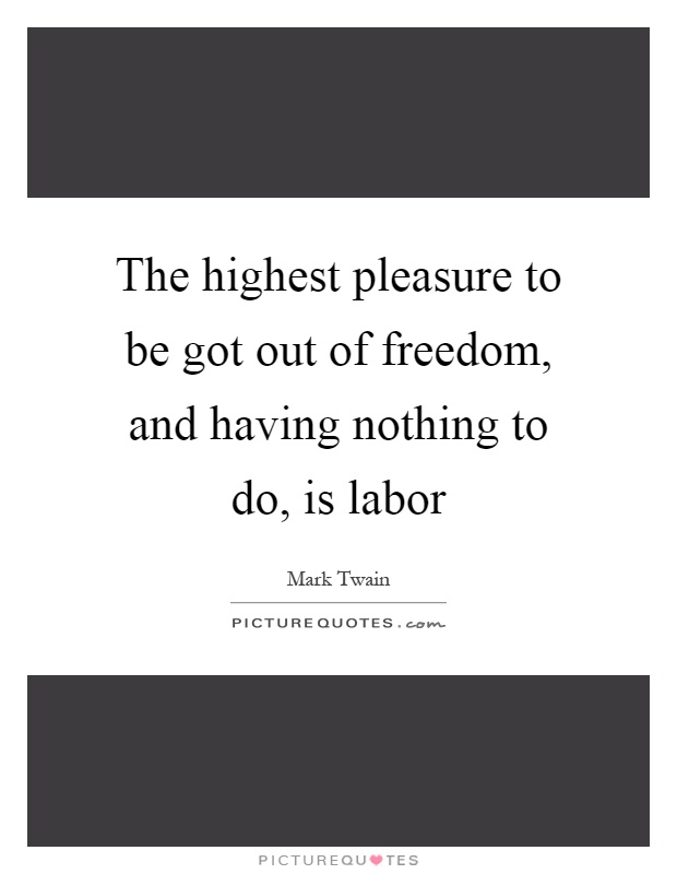 The highest pleasure to be got out of freedom, and having nothing to do, is labor Picture Quote #1