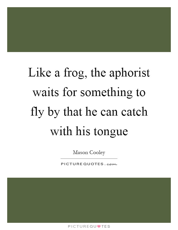 Like a frog, the aphorist waits for something to fly by that he can catch with his tongue Picture Quote #1