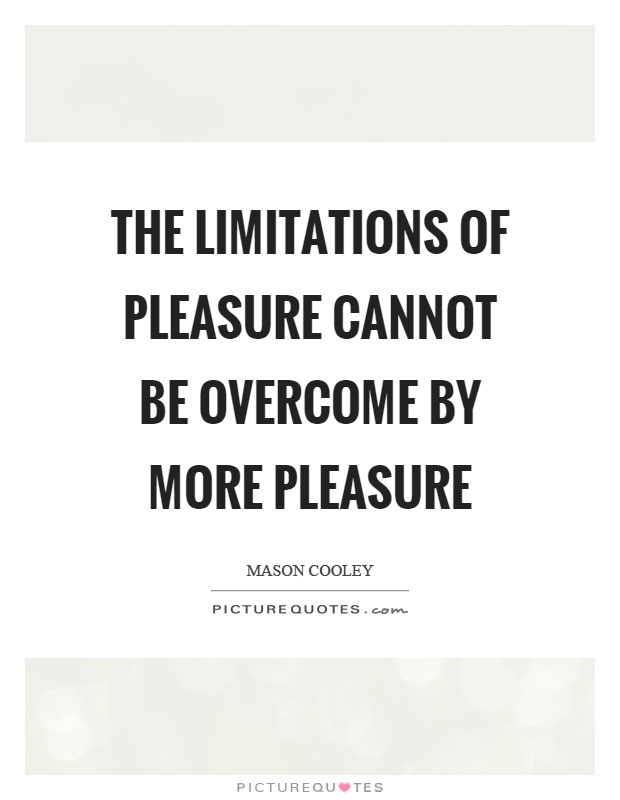 The limitations of pleasure cannot be overcome by more pleasure Picture Quote #1