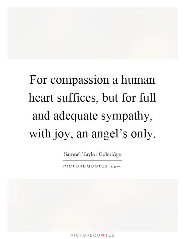 For compassion a human heart suffices, but for full and adequate sympathy, with joy, an angel's only Picture Quote #1