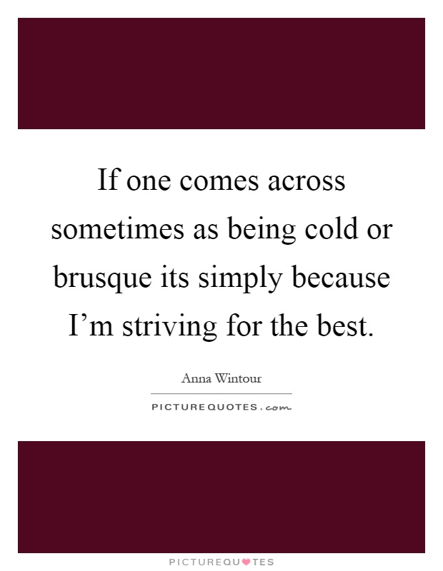If one comes across sometimes as being cold or brusque its simply because I'm striving for the best Picture Quote #1
