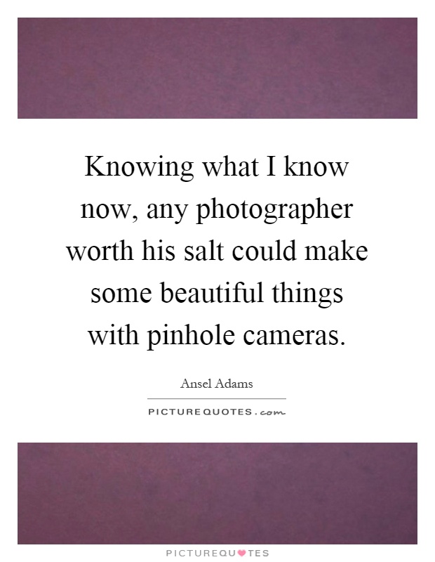 Knowing what I know now, any photographer worth his salt could make some beautiful things with pinhole cameras Picture Quote #1