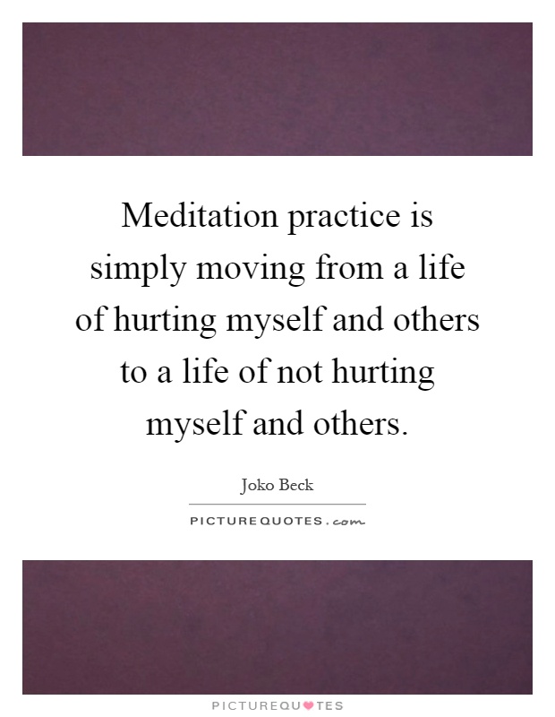 Meditation practice is simply moving from a life of hurting myself and others to a life of not hurting myself and others Picture Quote #1