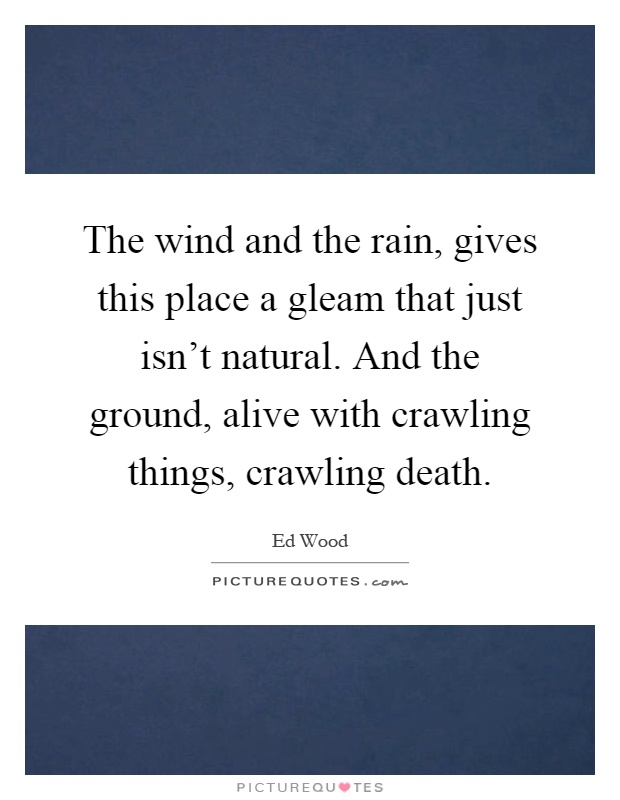 The wind and the rain, gives this place a gleam that just isn't natural. And the ground, alive with crawling things, crawling death Picture Quote #1