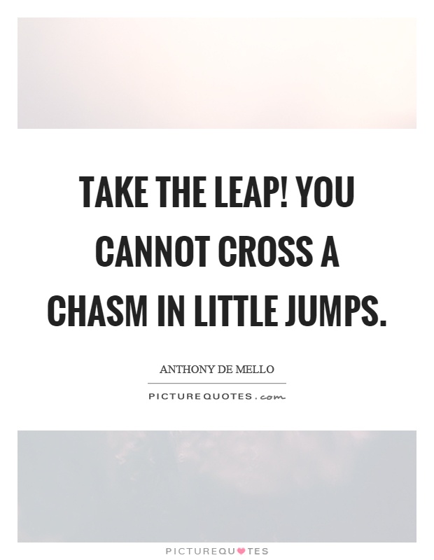 Take the leap! You cannot cross a chasm in little jumps Picture Quote #1