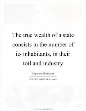 The true wealth of a state consists in the number of its inhabitants, in their toil and industry Picture Quote #1