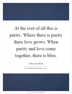 At the root of all this is purity. Where there is purity there love grows. When purity and love come together, there is bliss Picture Quote #1