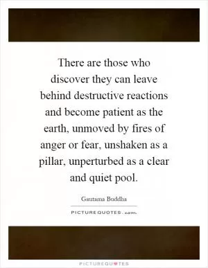 There are those who discover they can leave behind destructive reactions and become patient as the earth, unmoved by fires of anger or fear, unshaken as a pillar, unperturbed as a clear and quiet pool Picture Quote #1
