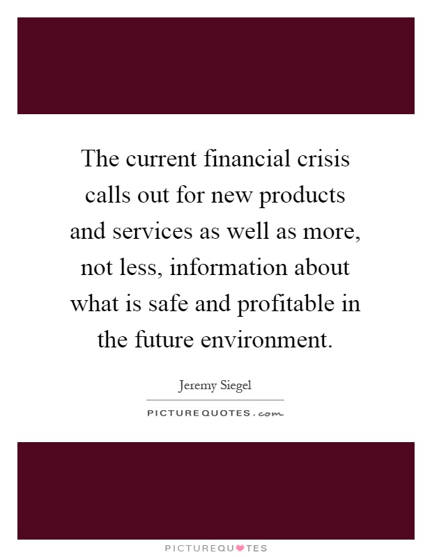 The current financial crisis calls out for new products and services as well as more, not less, information about what is safe and profitable in the future environment Picture Quote #1