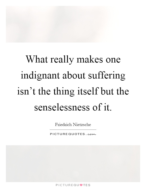What really makes one indignant about suffering isn't the thing itself but the senselessness of it Picture Quote #1