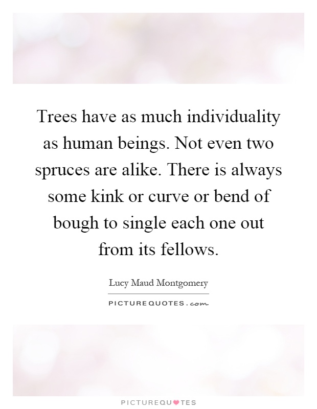 Trees have as much individuality as human beings. Not even two spruces are alike. There is always some kink or curve or bend of bough to single each one out from its fellows Picture Quote #1