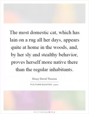 The most domestic cat, which has lain on a rug all her days, appears quite at home in the woods, and, by her sly and stealthy behavior, proves herself more native there than the regular inhabitants Picture Quote #1