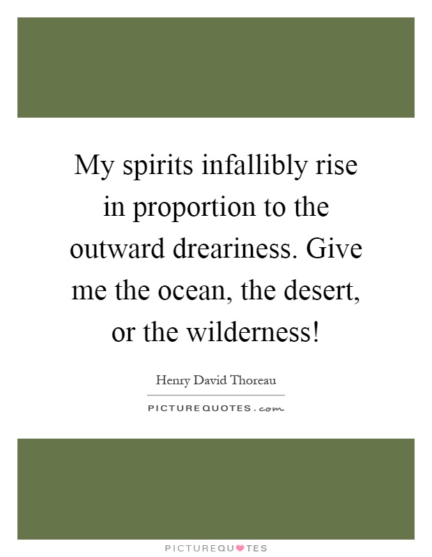 My spirits infallibly rise in proportion to the outward dreariness. Give me the ocean, the desert, or the wilderness! Picture Quote #1