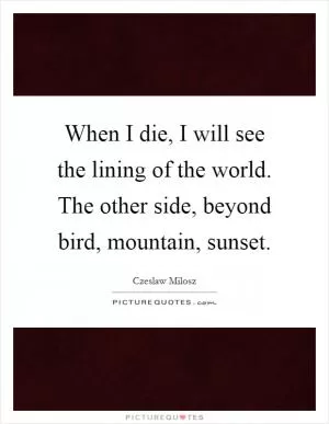 When I die, I will see the lining of the world. The other side, beyond bird, mountain, sunset Picture Quote #1