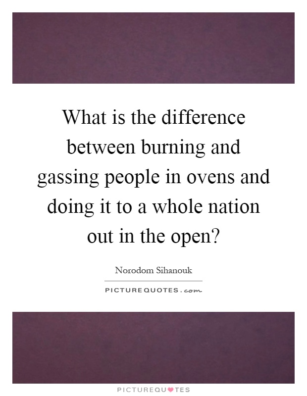 What is the difference between burning and gassing people in ovens and doing it to a whole nation out in the open? Picture Quote #1