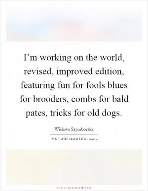 I’m working on the world, revised, improved edition, featuring fun for fools blues for brooders, combs for bald pates, tricks for old dogs Picture Quote #1