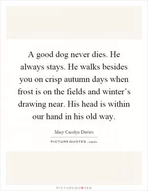 A good dog never dies. He always stays. He walks besides you on crisp autumn days when frost is on the fields and winter’s drawing near. His head is within our hand in his old way Picture Quote #1