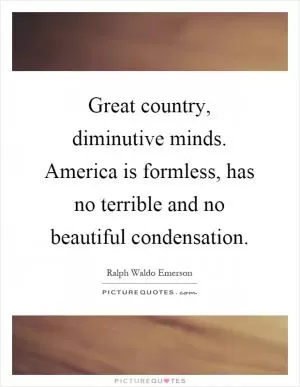 Great country, diminutive minds. America is formless, has no terrible and no beautiful condensation Picture Quote #1