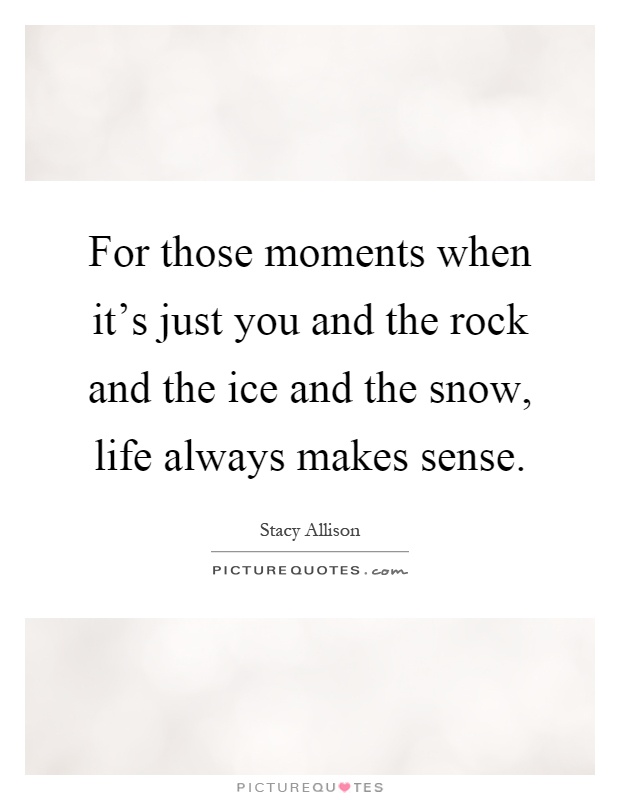 For those moments when it's just you and the rock and the ice and the snow, life always makes sense Picture Quote #1