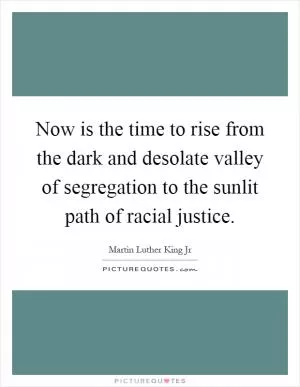Now is the time to rise from the dark and desolate valley of segregation to the sunlit path of racial justice Picture Quote #1