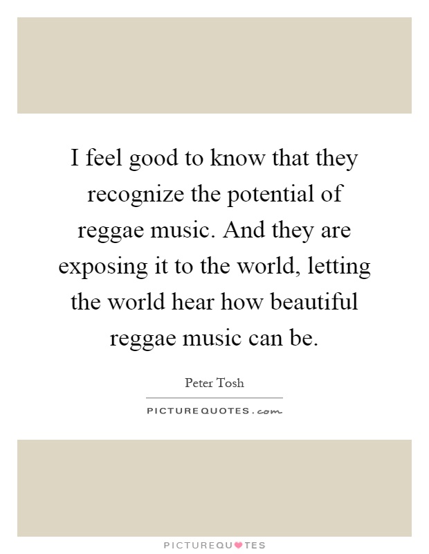 I feel good to know that they recognize the potential of reggae music. And they are exposing it to the world, letting the world hear how beautiful reggae music can be Picture Quote #1