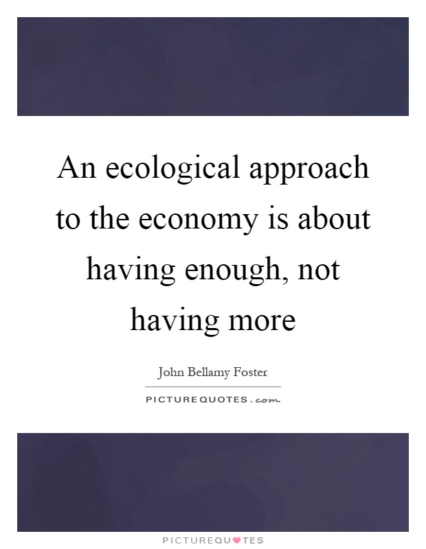 An ecological approach to the economy is about having enough, not having more Picture Quote #1