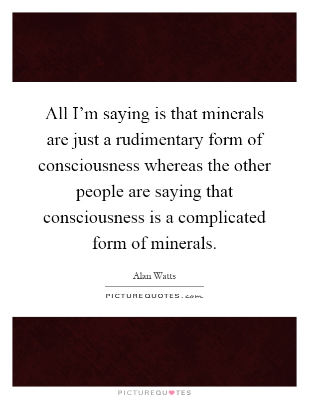 All I'm saying is that minerals are just a rudimentary form of consciousness whereas the other people are saying that consciousness is a complicated form of minerals Picture Quote #1