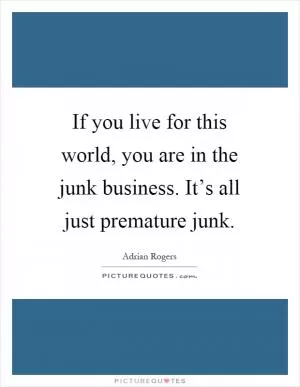 If you live for this world, you are in the junk business. It’s all just premature junk Picture Quote #1