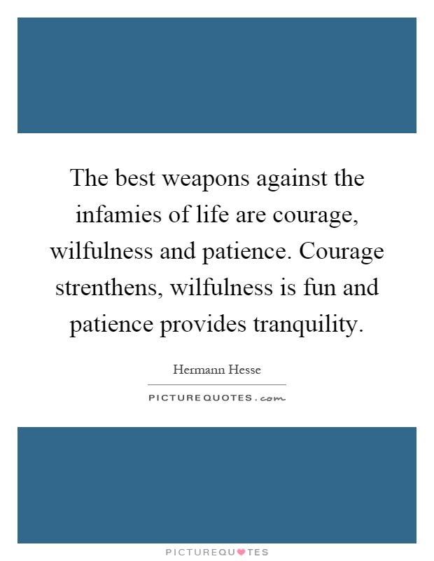 The best weapons against the infamies of life are courage, wilfulness and patience. Courage strenthens, wilfulness is fun and patience provides tranquility Picture Quote #1