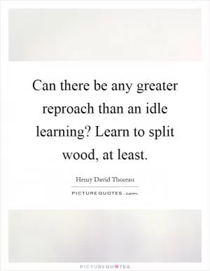 Can there be any greater reproach than an idle learning? Learn to split wood, at least Picture Quote #1