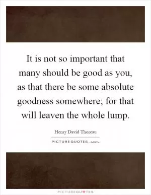It is not so important that many should be good as you, as that there be some absolute goodness somewhere; for that will leaven the whole lump Picture Quote #1