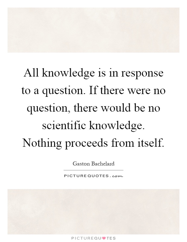 All knowledge is in response to a question. If there were no question, there would be no scientific knowledge. Nothing proceeds from itself Picture Quote #1