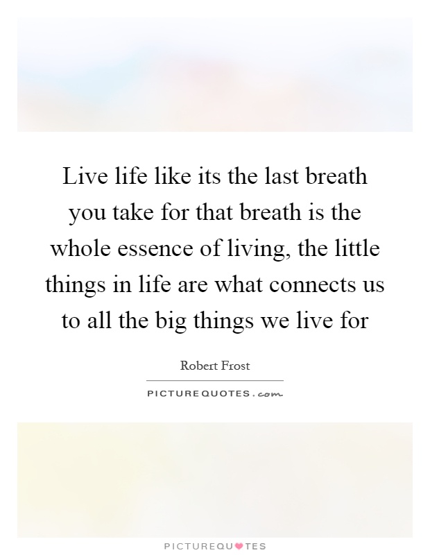 Live life like its the last breath you take for that breath is the whole essence of living, the little things in life are what connects us to all the big things we live for Picture Quote #1