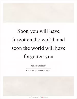 Soon you will have forgotten the world, and soon the world will have forgotten you Picture Quote #1