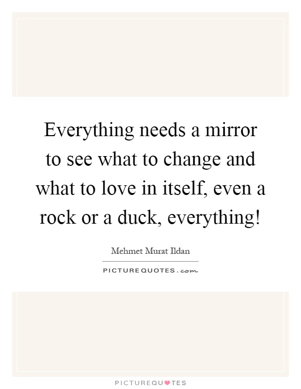 Everything needs a mirror to see what to change and what to love in itself, even a rock or a duck, everything! Picture Quote #1