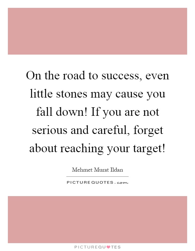 On the road to success, even little stones may cause you fall down! If you are not serious and careful, forget about reaching your target! Picture Quote #1