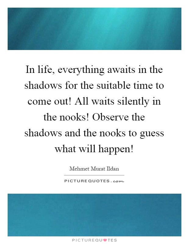 In life, everything awaits in the shadows for the suitable time to come out! All waits silently in the nooks! Observe the shadows and the nooks to guess what will happen! Picture Quote #1