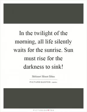 In the twilight of the morning, all life silently waits for the sunrise. Sun must rise for the darkness to sink! Picture Quote #1