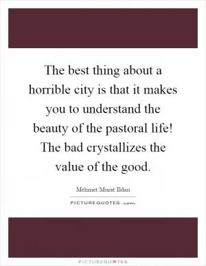 The best thing about a horrible city is that it makes you to understand the beauty of the pastoral life! The bad crystallizes the value of the good Picture Quote #1