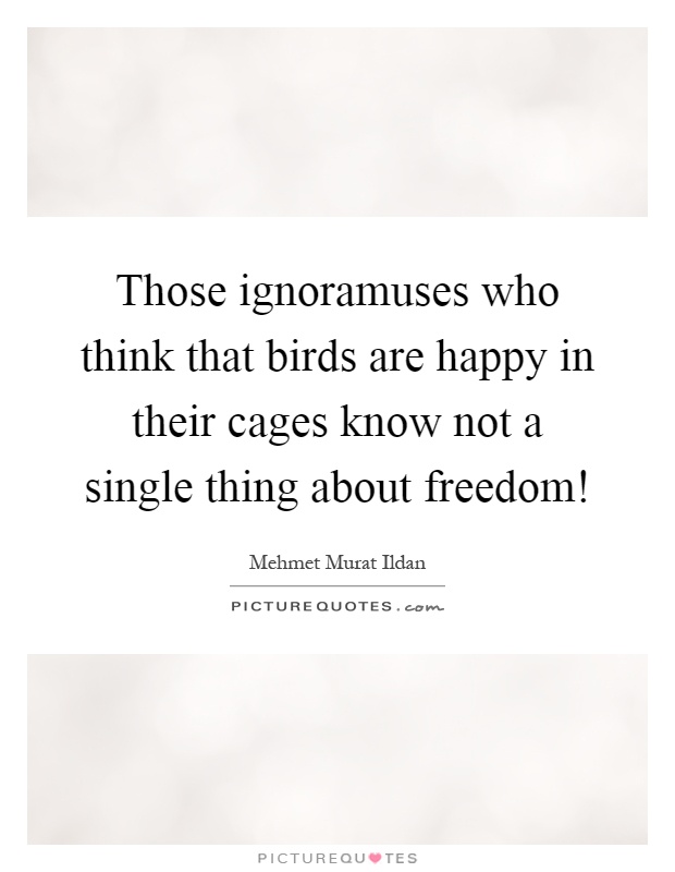 Those ignoramuses who think that birds are happy in their cages know not a single thing about freedom! Picture Quote #1