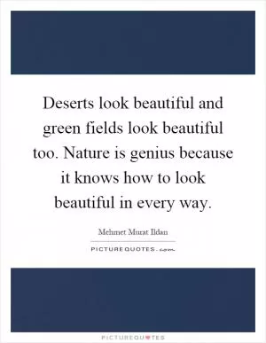 Deserts look beautiful and green fields look beautiful too. Nature is genius because it knows how to look beautiful in every way Picture Quote #1
